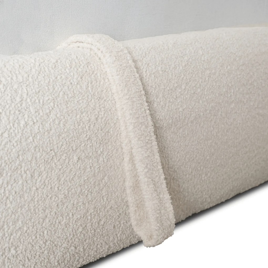 Łóżko Tapicerowane 160x200 cm ROSSO ze Stelażem i Pojemnikiem Dwuosobowe Boucle Kremowe