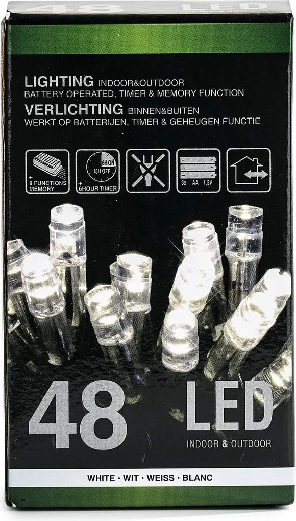 Lampki świetlne, zimna biała, 48 LED, 3 m