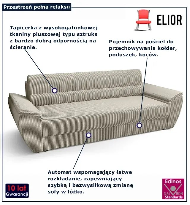Beżowa rozkładana sofa z funkcją spania L4-B42