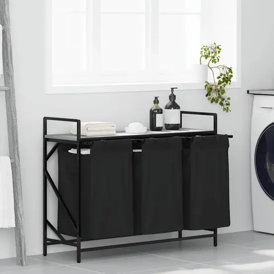 Trzykomorowy kosz na pranie z półką szary dąb sonoma G7-D12