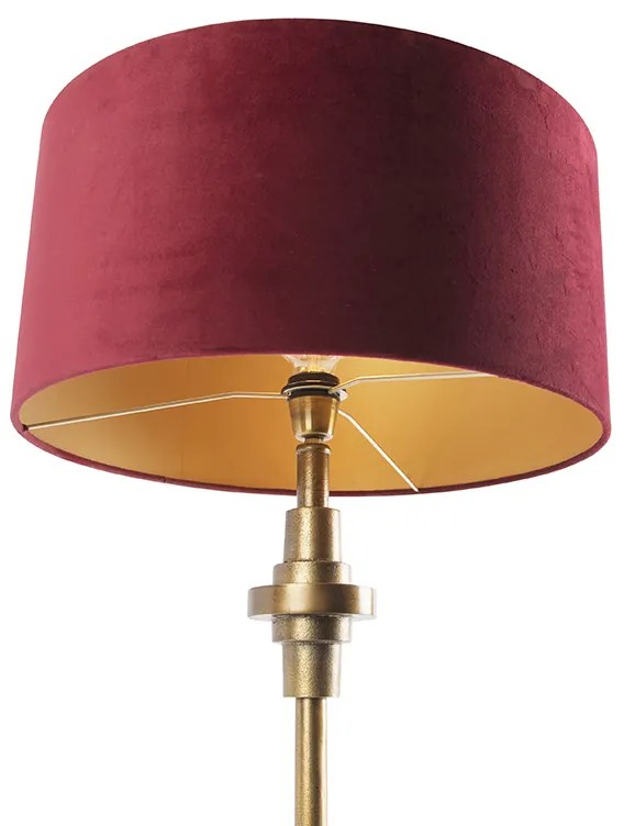 Lampa stołowa art deco brąz klosz welurowy czerwony 50cm - Diverso ArtDeco Oswietlenie wewnetrzne