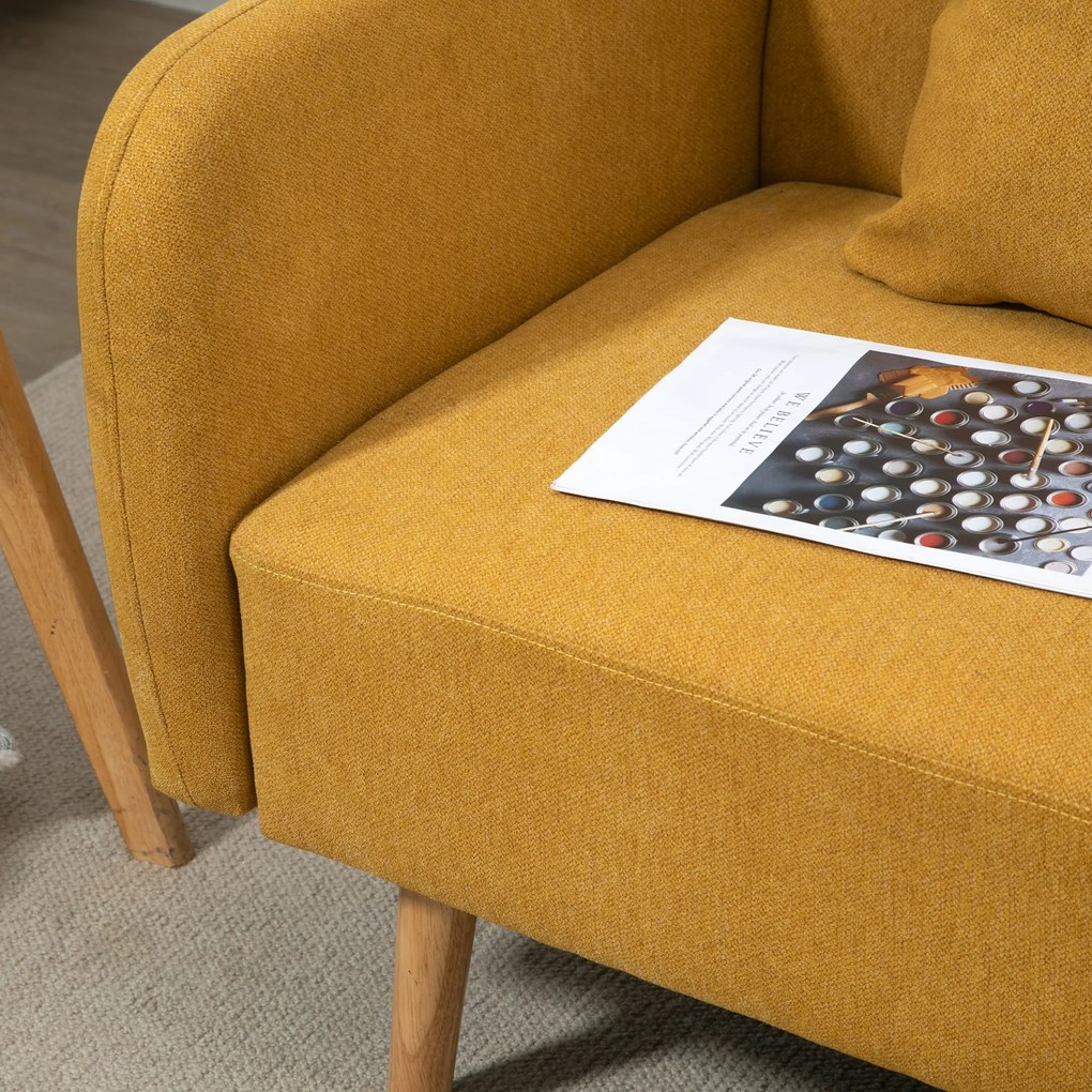 HOMCOM Sofa Dwuosobowa Szara - Kompaktowa Kanapa Loveseat z Poduszkami do Salonu i Biura, żółty+naturalny, 130 x 70 x 80 cm | Aosom PL