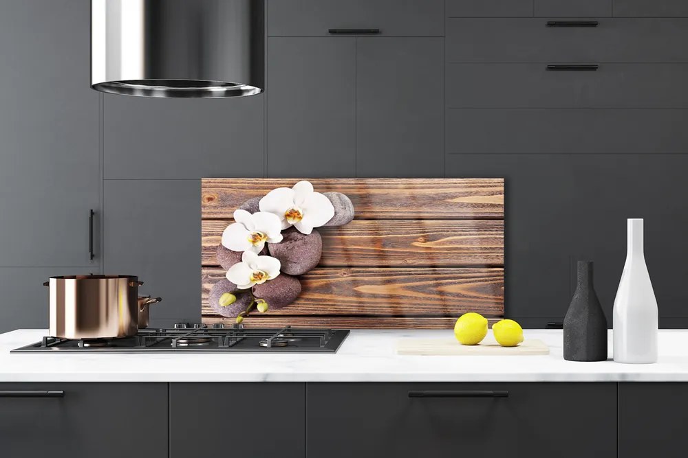 Panel Szklany do Kuchni Orchidea Na Rustykalnym Drewnie