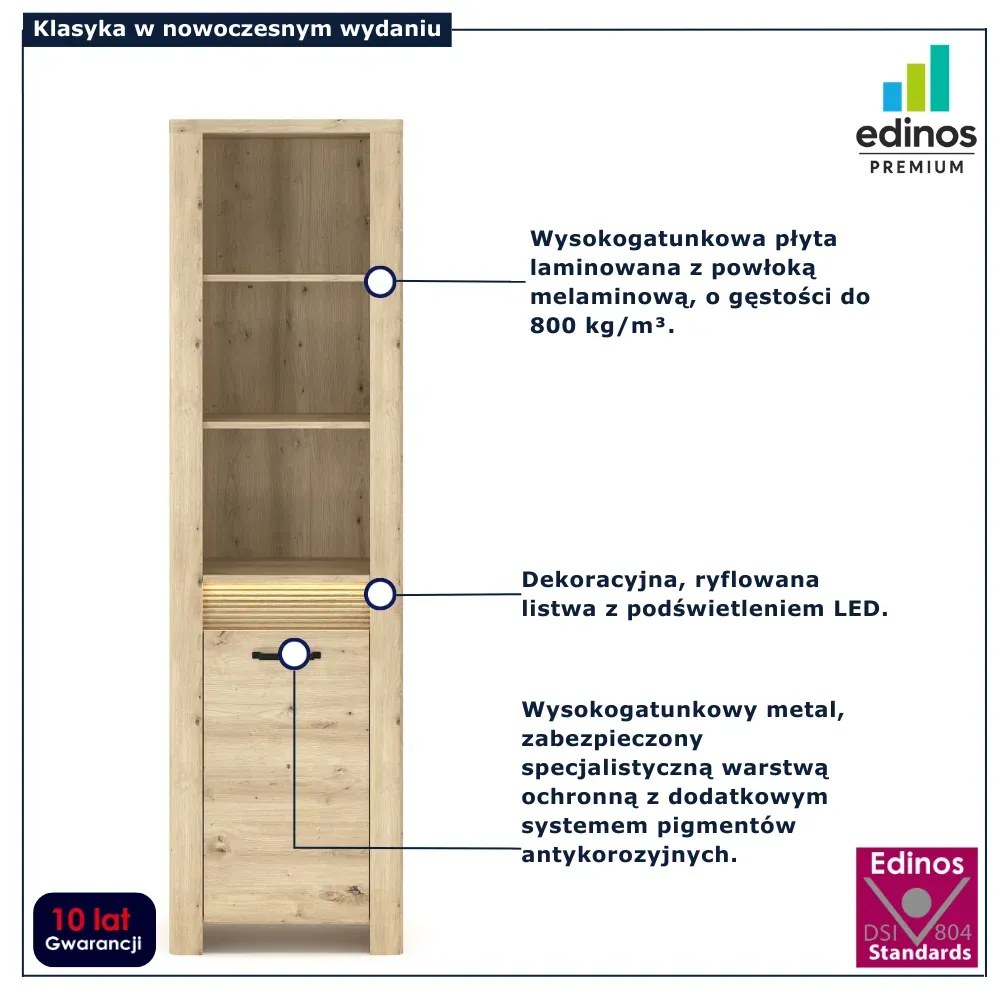 Nowoczesny regał otwarty z LED dąb artisan G6-G21