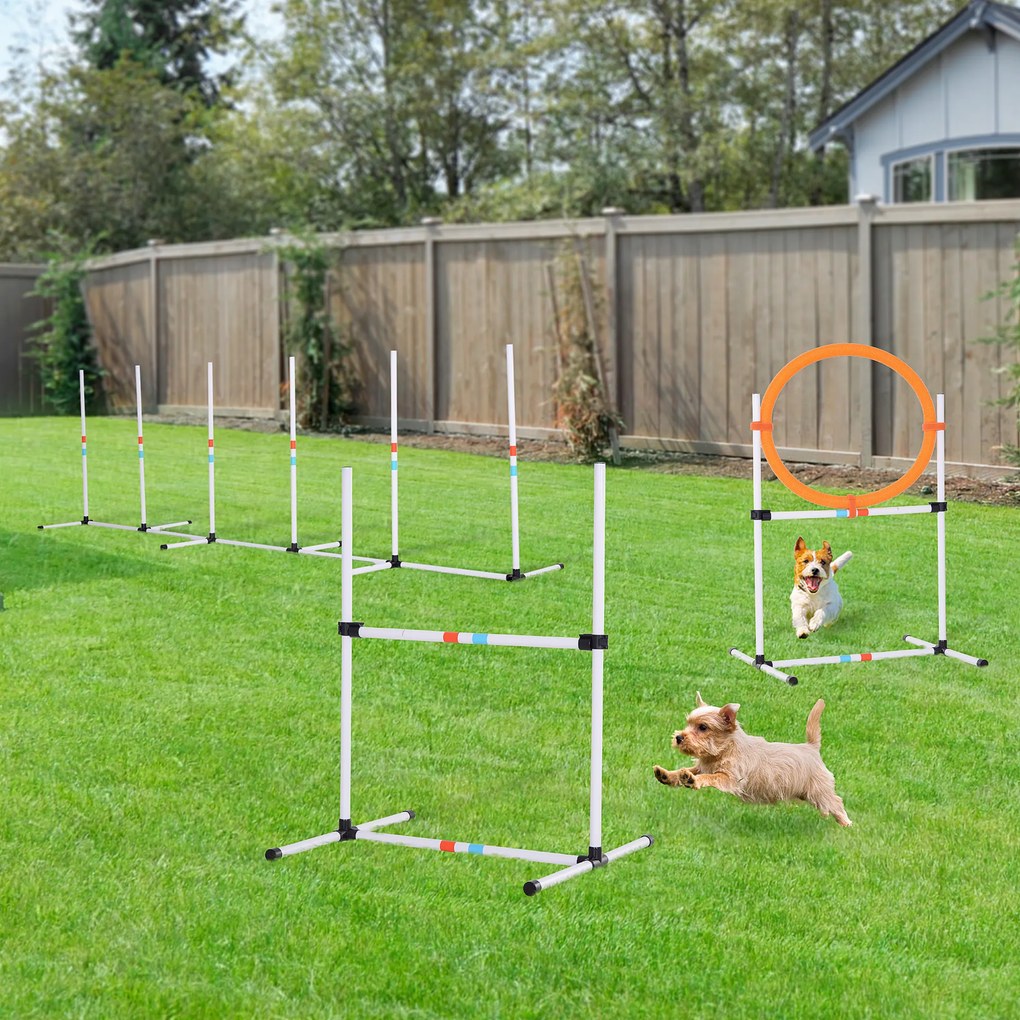 PawHut Zestaw do Ćwiczeń dla Psów 3-częściowy z Torbą do Przenoszenia Trening Agility Plastik Biały Żółty | Aosom PL