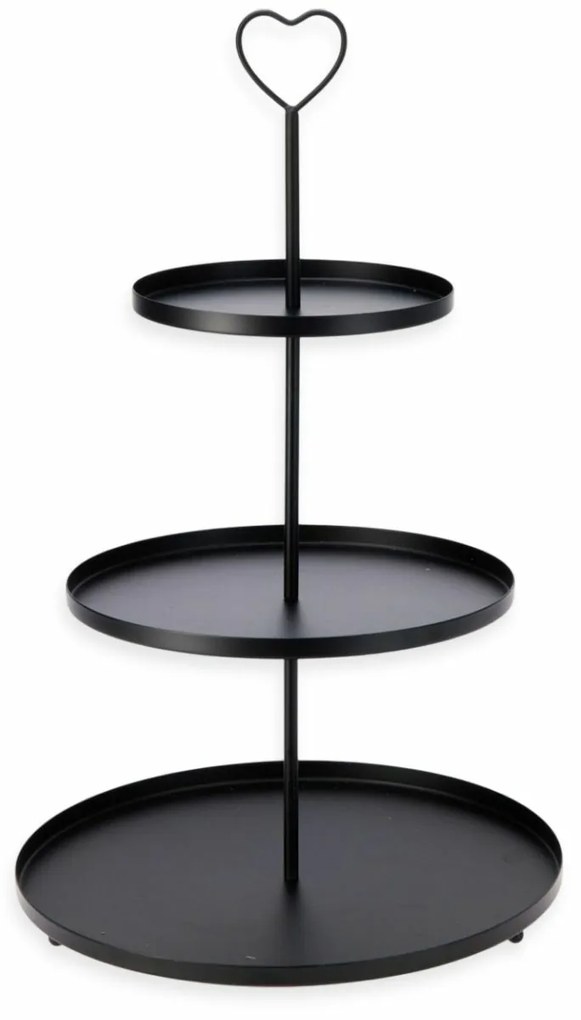 Patera metalowa 3-piętrowa, 30 × 30 × 48 cm, czarny