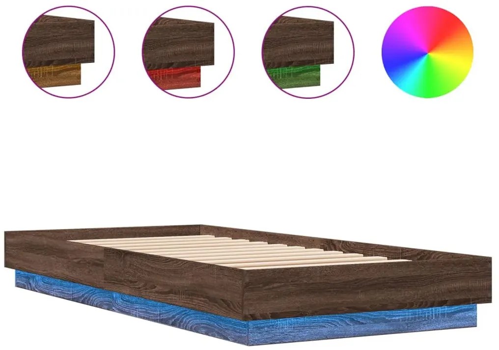 Nowoczesne łóżko z oświetleniem LED brązowy dąb 90x200 - Irjas