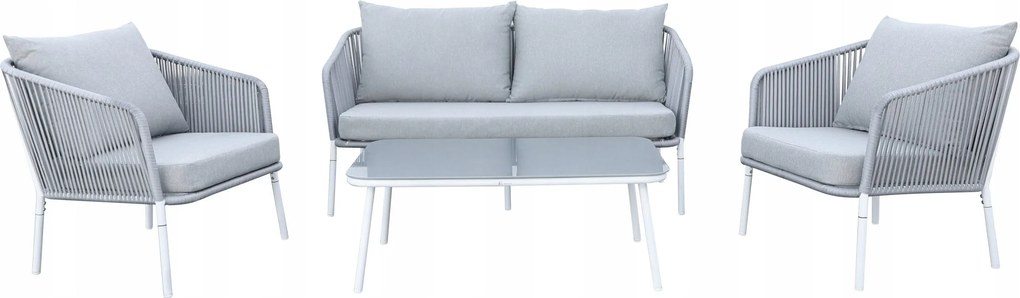 Zestaw mebli ogrodowych szary aluminium sofa fotele stolik sznurowanie