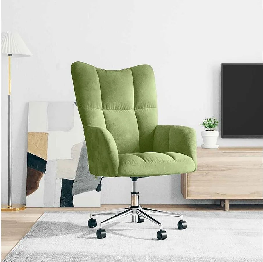 Fotel relaksacyjny Jasnozielony Aksamit Wygodny i Elegancki, Regulowany Wysokość, Obracany o 360 Stopni