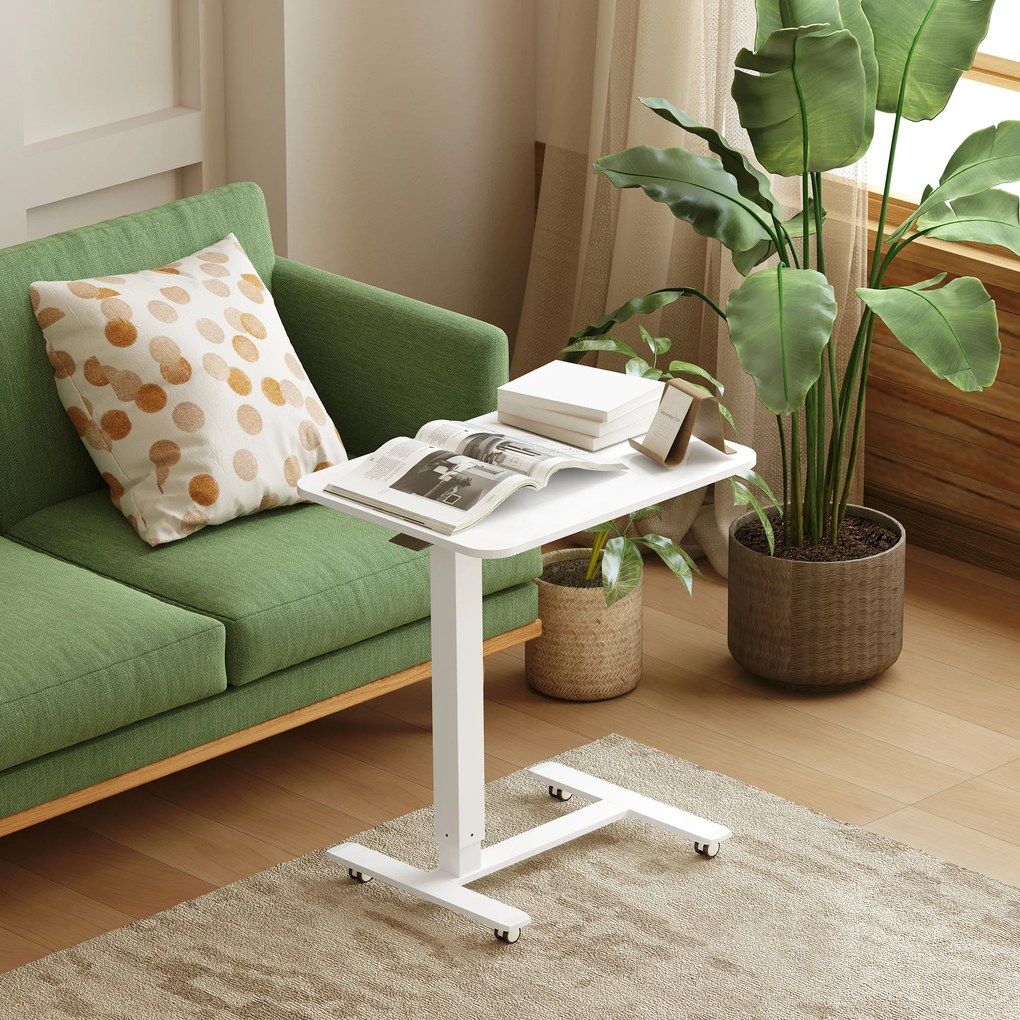HOMCOM Biurko stojące z regulowaną wysokością na 4 kółkach w kształcie litery C, Białe, 65 cm x 48 cm x 70-110 cm