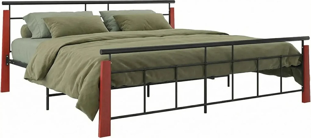 Rustykalne łózko czarny + ciemny dąb 180x200 cm D3-C31