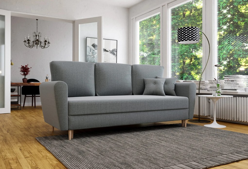 Kanapa tapicerowana LUIGI 229x87 cm szara z funkcją spania z pojemnikiem
