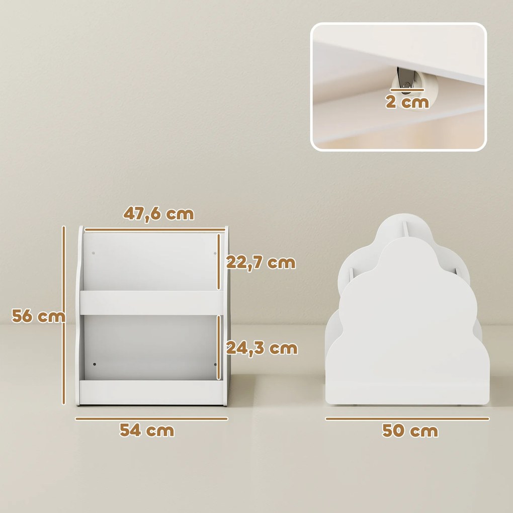 AIYAPLAY Regał dziecięcy, dwupoziomowy regał na książki dla dzieci z kółkami, 4 półki, do pokoju dziecięcego, pokoju zabaw, 54x50x56 cm, Biały