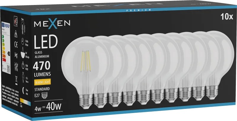 Mexen Vintis 10x żarówka filament LED E27, G95, 4W, Ciepła - 2700K, 470 lm, clear - L157-E27-0427-00x10
