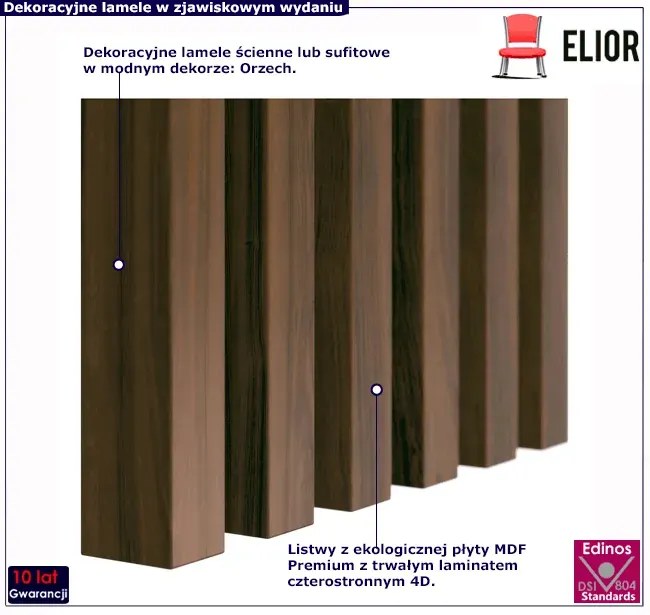 Lamele ścienne 12 szt. orzech K9-P33