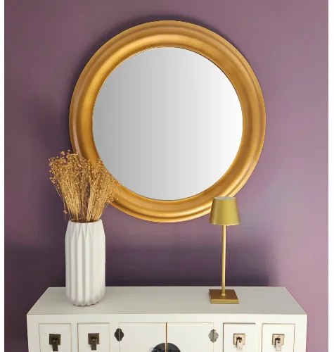 Lustro w złotej, okrągłej ramie , średnica 76cm