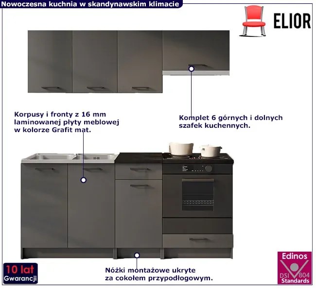 Komplet szafek kuchennych grafit mat - Lanter 4X
