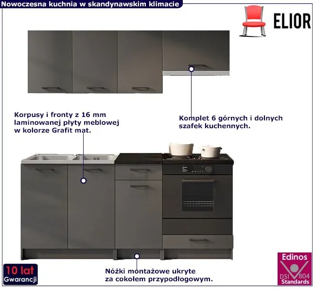 Komplet szafek kuchennych grafit mat - Yuna 4X