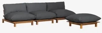 Sofa Modułowy Rozkładany 3-częściowy Z Pufą Z Drewna Akacjowego Brina Grafitowa Szarość - Sklum
