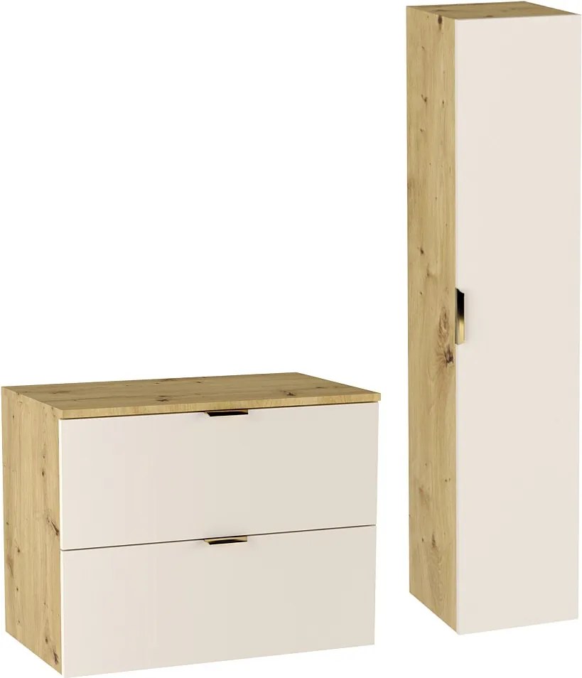 Zestaw Łazienkowy 80cm Kaszmir  / Dąb Orzech Szafka z Blatem + Słupek Orio