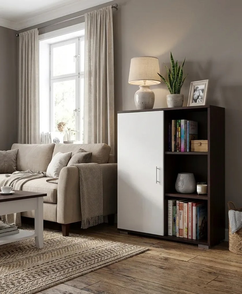 Nowoczesna komoda do salonu- biała + wenge L8-S65