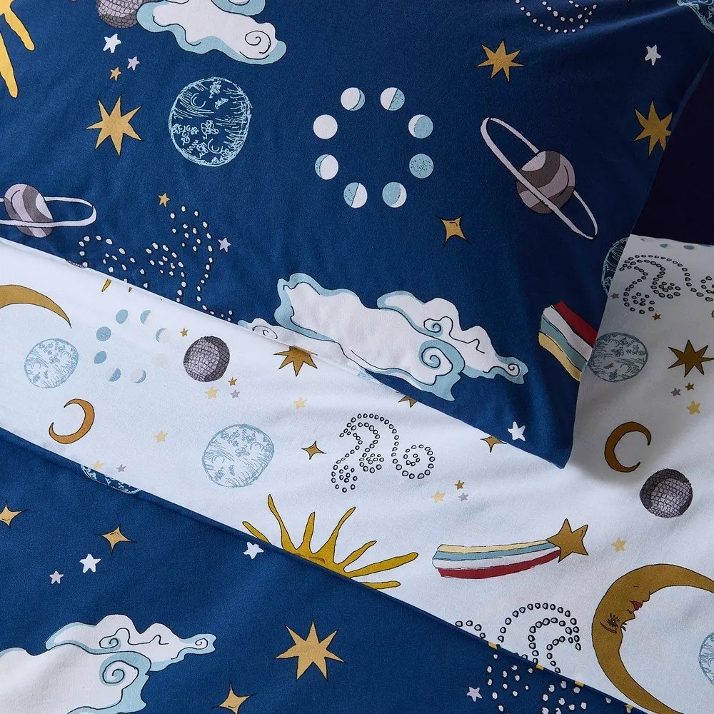 Biało-niebieska bawełniana pościel dwuosobowa 230x220 cm Disco Space – Their Nibs