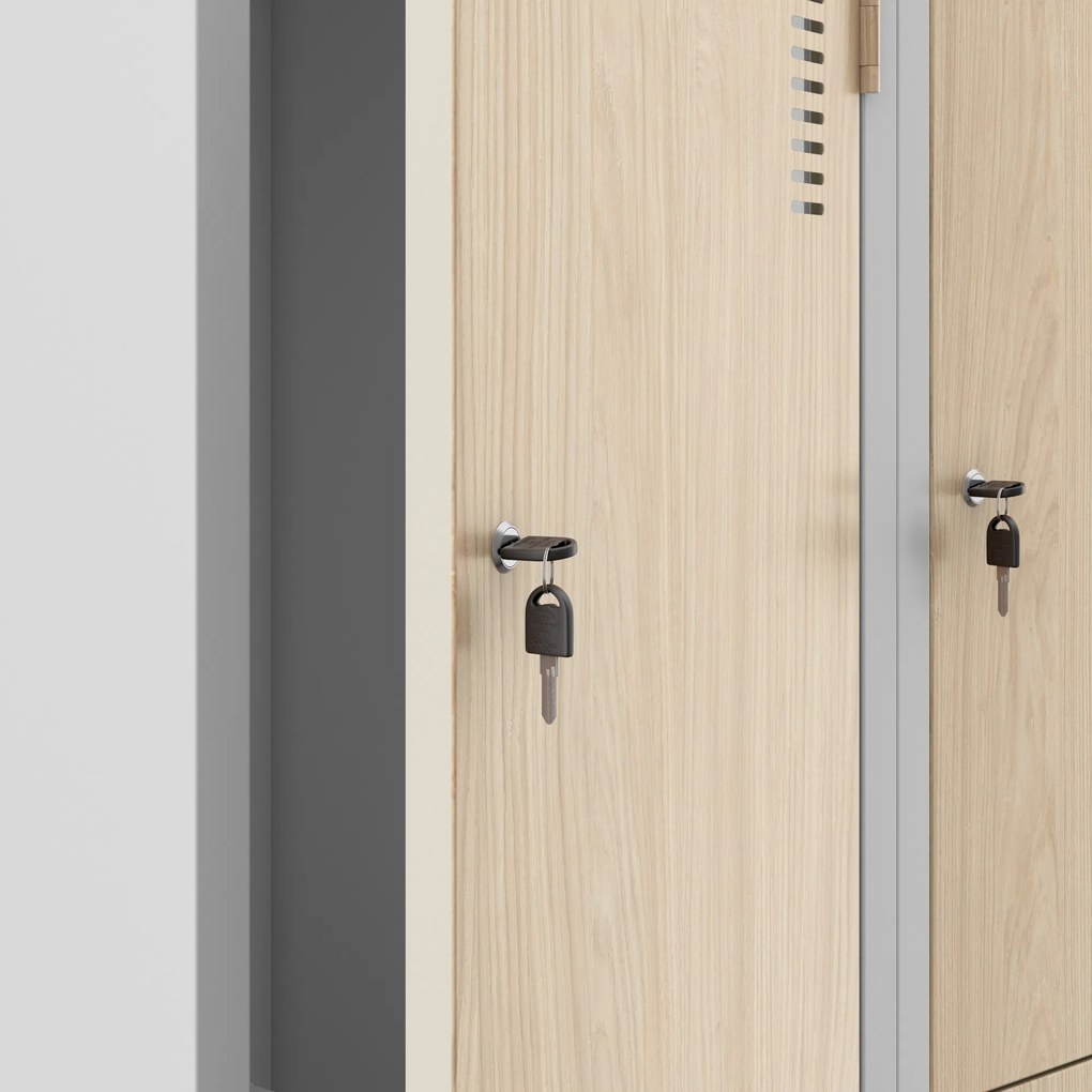 Szafa socjalna ubraniowa typu L, czterokomorowa, szara/dąb sonoma, 800x1850x450 mm: JULIA Eco Design