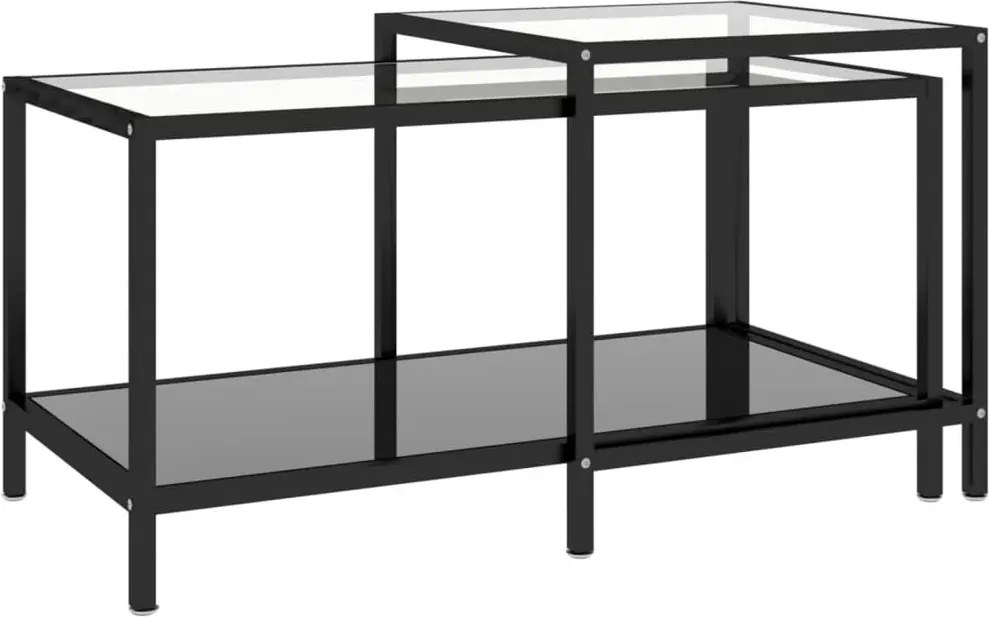 Komplet 2 szklanych stolików kawowych przezroczysty + czarny L9-S34
