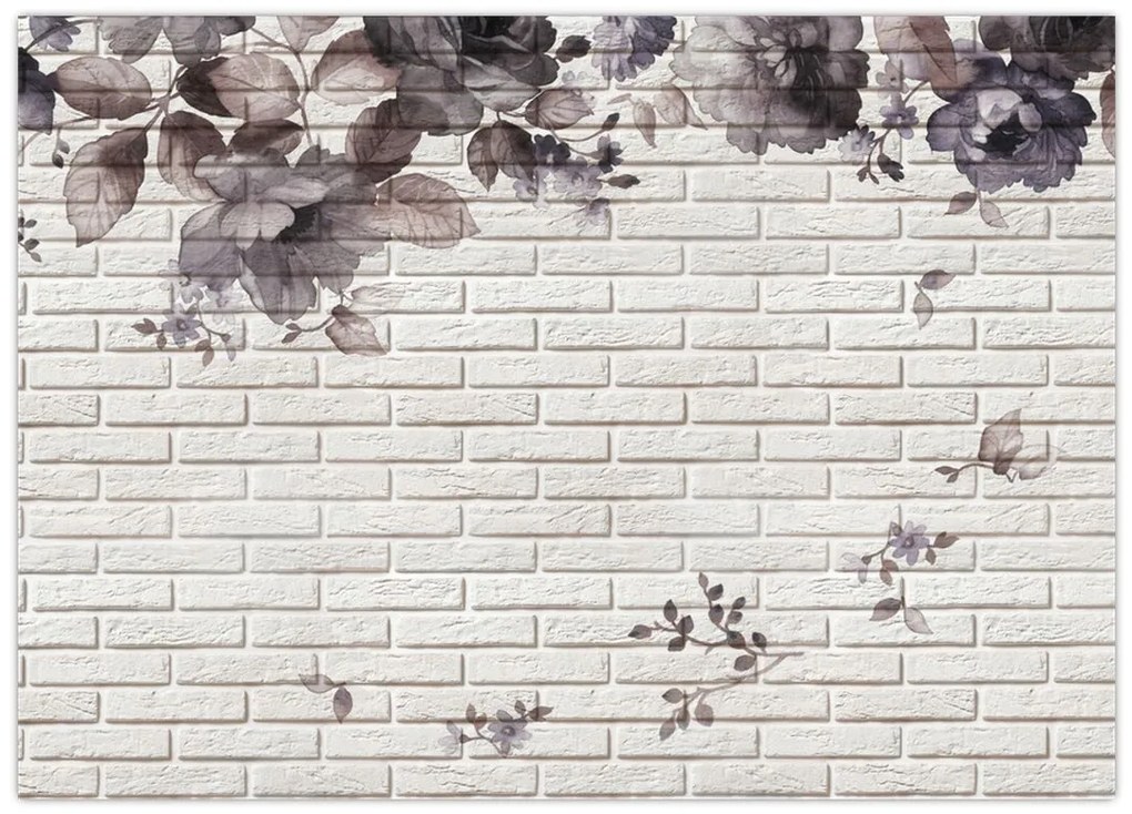 Obraz na szkle - ściana z bukietem kwiatów (70x50 cm)