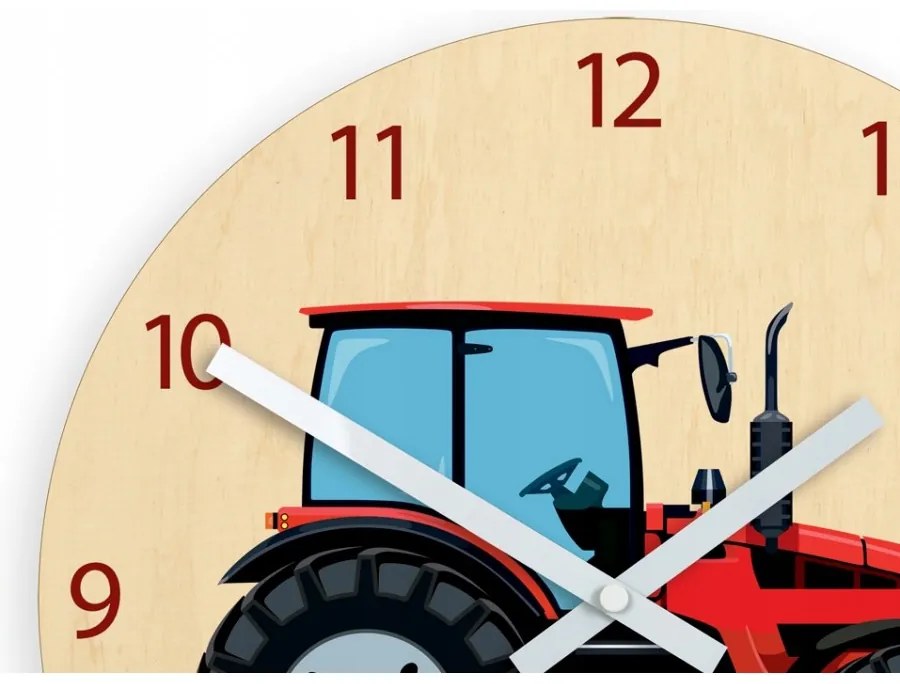 Zegar na ścianę cichy do pokoju dziecięcego drewniany nowoczesny traktor