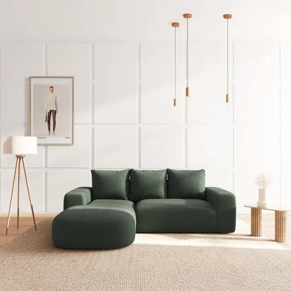 Zielony narożnik z materiału bouclé (lewostronny/z szezlongiem) Monce – Rodier