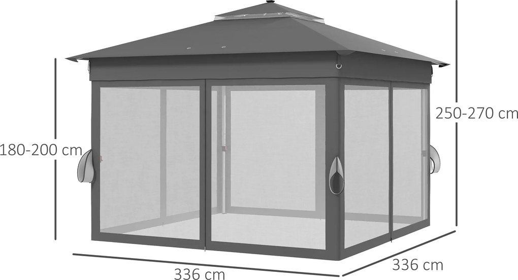 Outsunny Pawilon ogrodowy Z regulacją wysokości Z oświetleniem LED na energię słoneczną Składany 336 x 336 x 270 cm można zdalnie sterować | Aosom PL