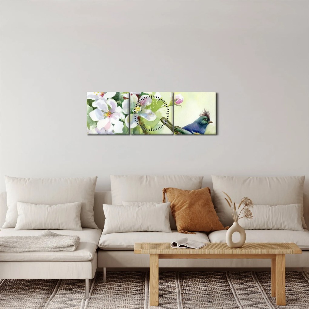 Obraz - Wiosna (z zegarem) (90x30 cm)