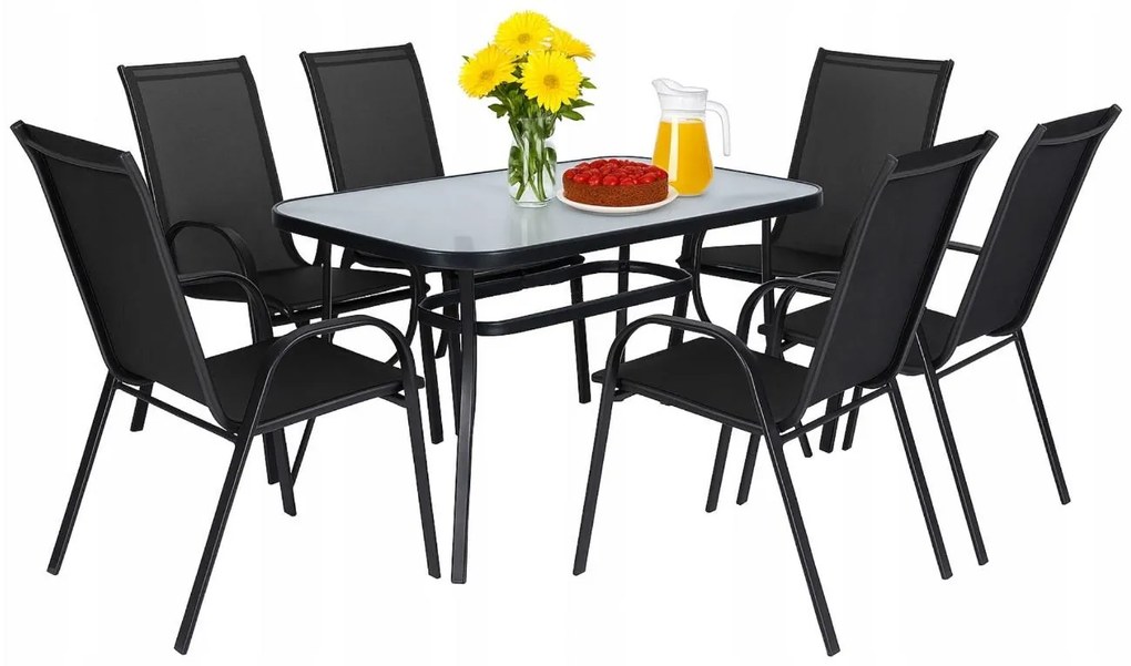 Zestaw mebli ogrodowych stół szklany T25 prostokątny 120x80+ 6 krzeseł PATIO do ogrodu na balkon