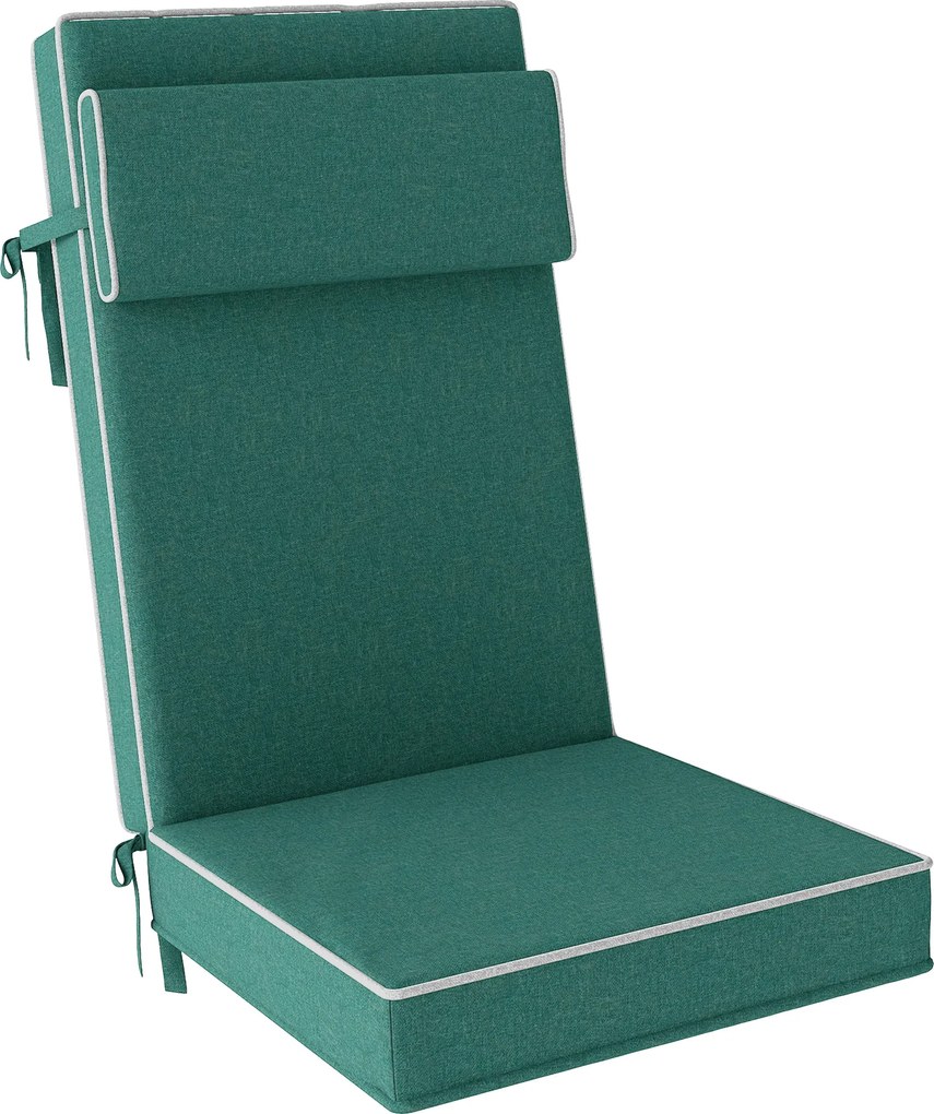 Outsunny Poduszka na siedzenie 120 x 47 x 9,5 cm odporna na wodę z paskami, zagłówkiem, UPF50+, Zielony