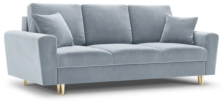 Jasnoniebieska aksamitna rozkładana/ze schowkiem sofa 235 cm Kyoto – Cosmopolitan Design