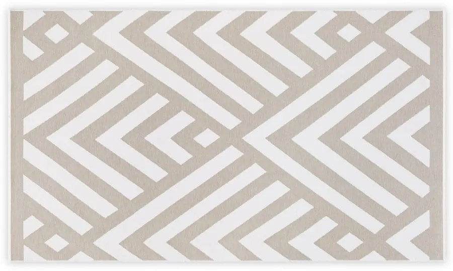 Beżowo-biały bawełniany dywanik łazienkowy Foutastic Geometric, 100x180 cm