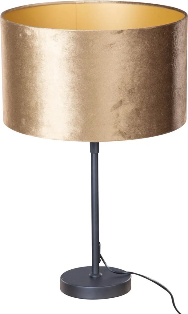 Lampa stołowa czarna z aksamitnym abażurem w kolorze brązu 35cm - Parte