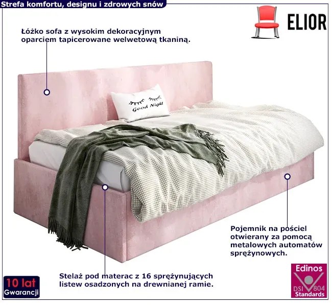 Różowa sofa młodzieżowa z oparciem Salma 4X - 4 rozmiary