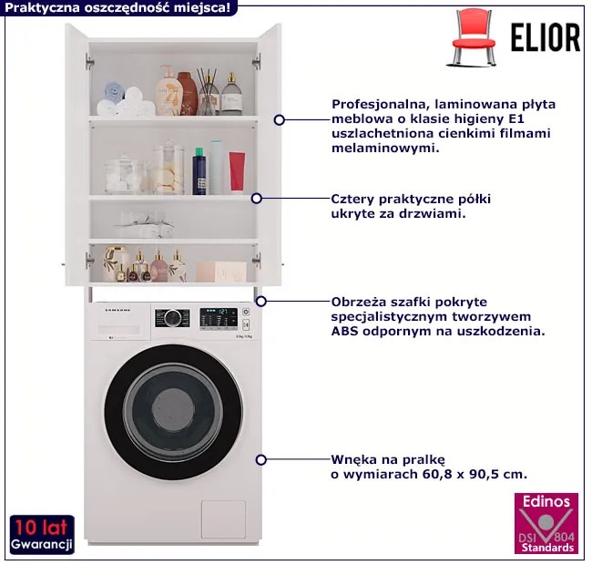 Biała Szafka Nad Pralkę Z Półkami B4-E35