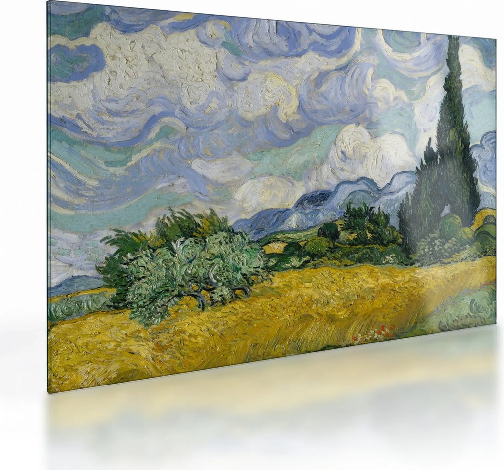 Obraz na szkle - Vincent van Gogh, Wheat Field with Cypresses, reprodukcje (70x50 cm)