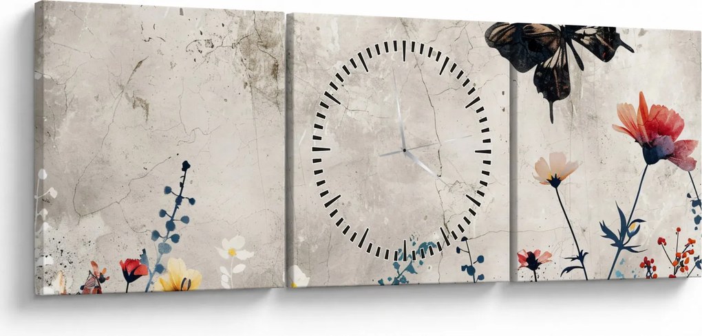 Obraz - Łąka w betonie (z zegarem) (90x30 cm)