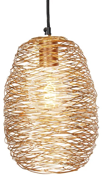 Lampa wisząca czarna, złota i miedziana, okrągła, 3-światłowa - SarellaDesignerski Oswietlenie wewnetrzne