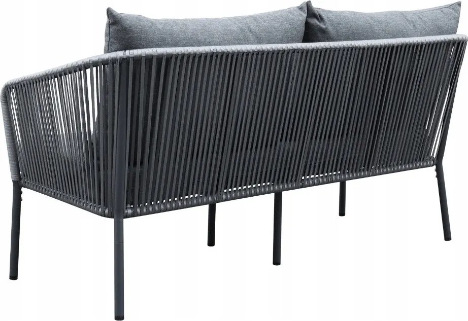 Zestaw mebli ogrodowych antracyt aluminiowa sofa 2 fotele stolik sznurowany