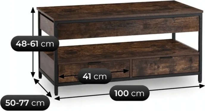 Ławostół Rozkładany LUCA 100 cm Dąb Rustykalny/Czarny Loft - Stół i Ława do Salonu