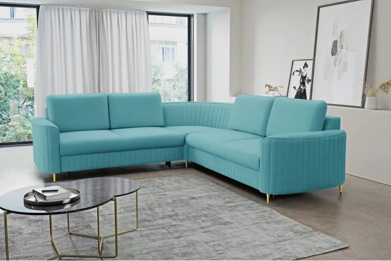 Narożnik LAREN nowoczesna sofa z funkcją spania pojemnik na pościel lewa strona CASTEL 70 251x251x85 cm