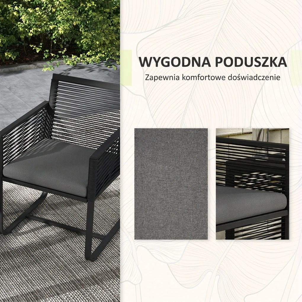 Outsunny 3-częściowy Zestaw Bistro Balkonowego/Tarasowego, odporny na warunki atmosferyczne, nowoczesny design, 53 x 57 x 77 cm, Czarny + Szary