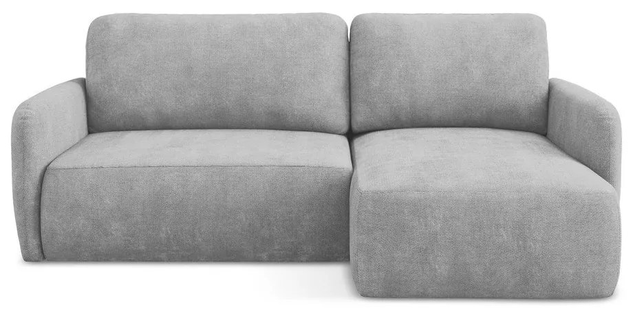 Jasnoszary narożnik rozkładany z tkaniny szenilowej ze schowkiem (prawostronny/z szezlongiem) Lilo – Makamii