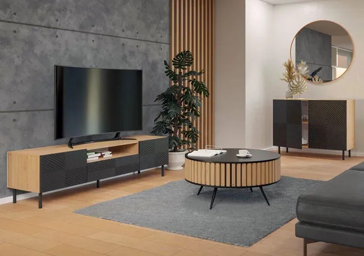 Czarna ryflowana komoda pod telewizor H1-A36