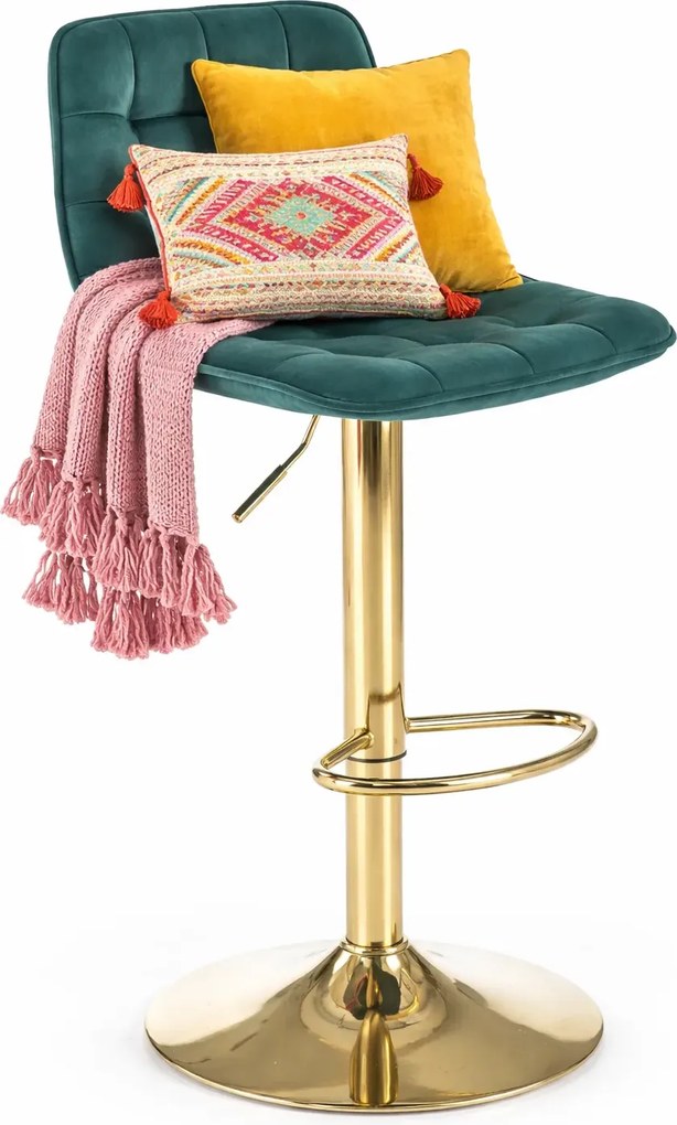 Zielony welurowy pikowany hoker z oparciem glamour H1-P60